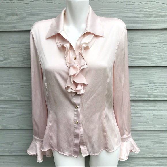 St. John Tops - St. John Blush Ruffle Long Sleeve Button Up Blouse
